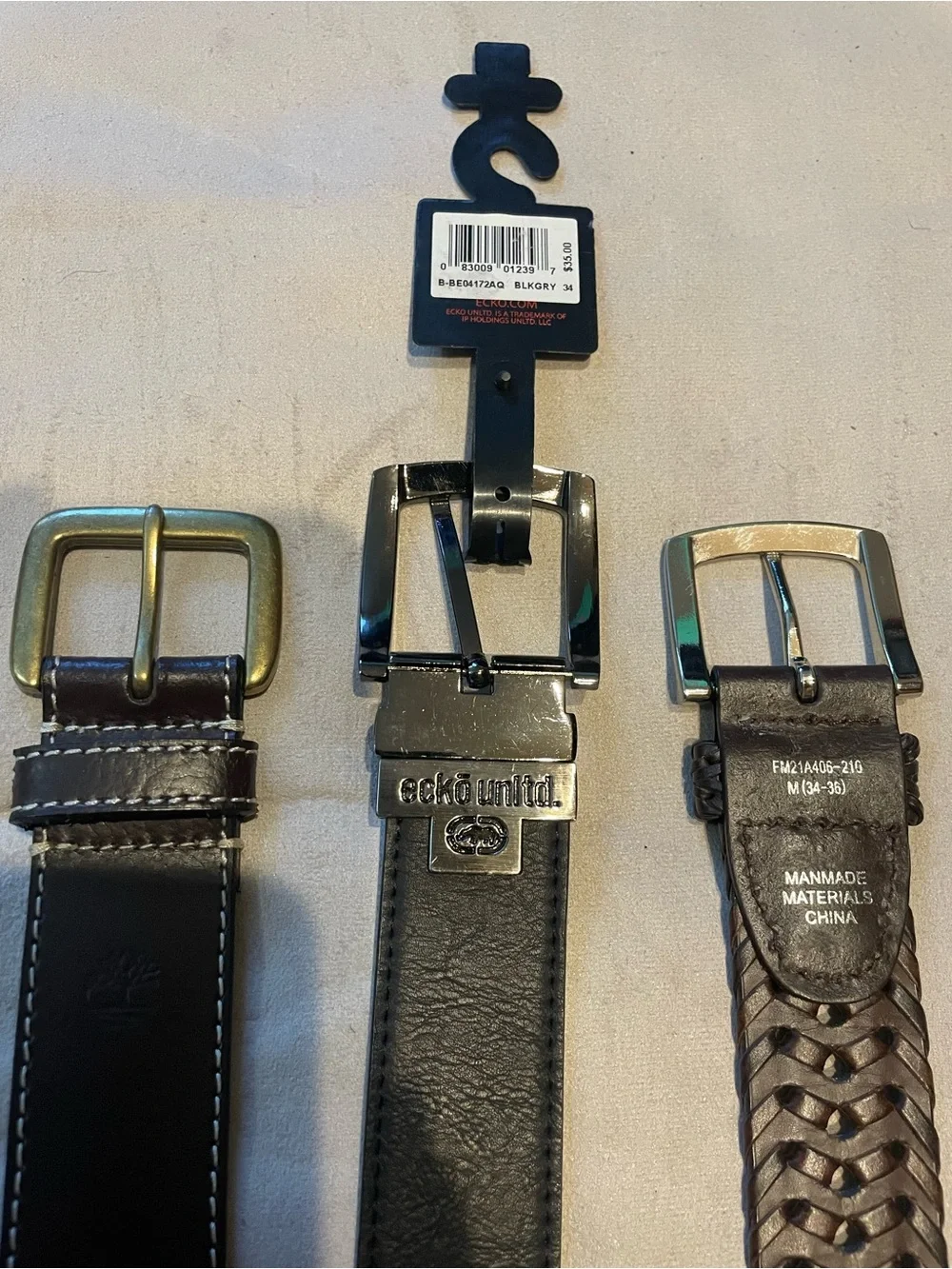 Ecko Unlimited Black Leather Belt Trio (Black, Dark Brown)